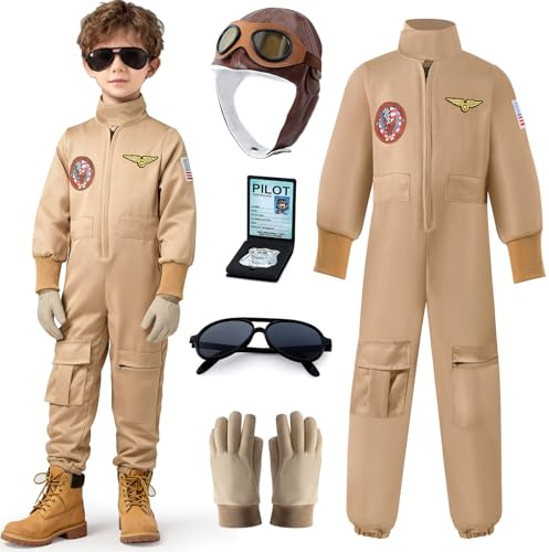 Tacobear Pilota Costume Militare Bambino per Carnevale con Cappello Aviatore Occhiali da Sole Cosplay Compleanno Vestito 3-10 Anni
