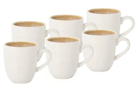 Juego de 6 Tazas de Café | Tazas de Cerámica Con Enamel Mate en Color Crema | Set Para Espresso, Cortado, Capuccino, Cafe Latte, Mokka - Para Hogar o Hosteleria (100 ml)