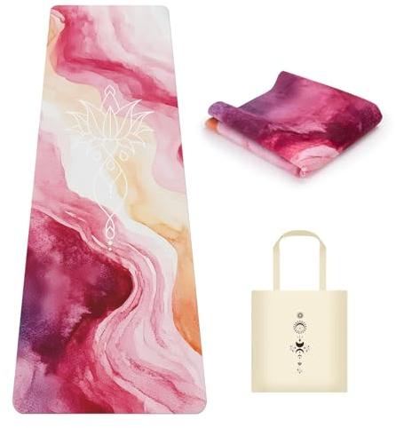 Esterilla Yoga Plegable de viaje Antideslizante para Yoga Pilates Gimnasia, 1,5 mm de Grosor, 183 x 61 x 0,15 cm, Rosa