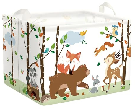 HUUMONSS Grande Cesta Porta Biancheria Bambini Animali Bosco Pieghevole Cestini Portaoggetti Giocattoli Vestiti per Bagno Cameretta, Orso, 36L