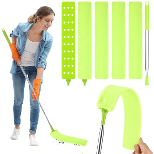 Bixury Spolverino per Polvere 2,5m Asta Telescopica Lavabile Estensibile Flessibile Cattura-polvere in Microfibra per Sotto il Divano Armadi Letto (Verde)
