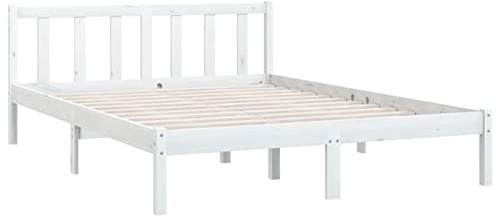 Gecheer Struttura Letto,Giroletto,Singolo,con Testiera,con Doghe,in Legno Massello di Pino,Bianco,120x190 cm,Letto Piazza e Mezza,Letto Singolo,Letto con Doghe Legno