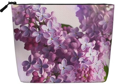 Gdshjklw Linen Makeup Bag For Women, Waterproof Travel Cosmetic Organizer Lightweight Zipper Travel Toiletry Bag Organizer Lilac Flowers Makeup Brushes Storage Bag