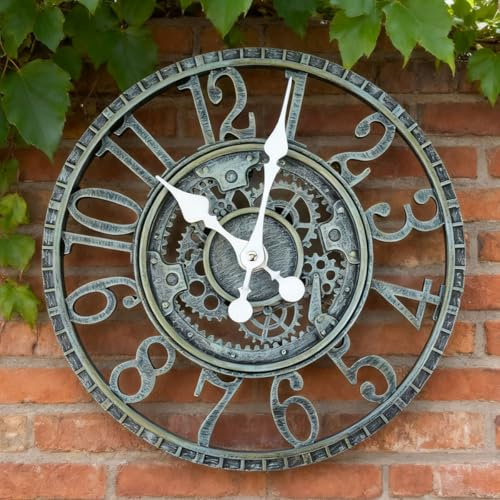 EMNIMQ Outdoor Wall Clock 12 Outside Waterproof Garden Clock Quartz Battery Operated Round Antique Church Station Clocks Retro for Indoor or Outdoor Home Patio Kitchen Living Room Decor Clocks