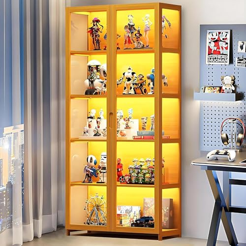Scribora Vitrina de 5 Pisos De pie, armarios Curio, Puertas de estantería con, Puertas de acrílico Transparente, Vitrina de coleccionista para Sala de Estar, Oficina, Libros. (Doble Puerta marrón)