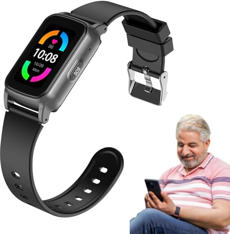 Fall Detection Watch for Seniors with 4G GPS Tracking & Sos - Hd Video Call Smartwatch, Heart Rate Monitor, Waterproof Emergency Bracelet for Elderly Men & Women - Ideal (Black)