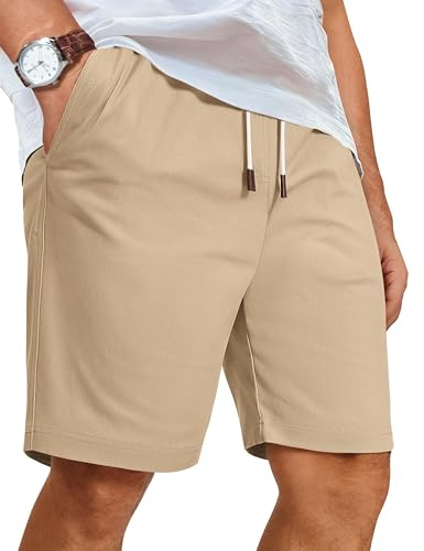 COOFANDY Men Casual Shorts Elastic Waist Cotton Flat Front Summer Shorts
