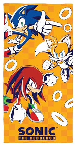 Toalla Infantil Oficial Sonic The Hedgehog | Sensación súper Suave | Diseño “Play hogar, baño, Playa y Piscina | Tamaño único 70 × 140 cm | 100% algodón