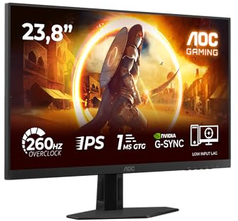 AOC 24G4ZRE 24 inch FHD Gaming Monitor 260Hz, Fast IPS Panel, 1ms GtG, HDR10, G-Sync Compatible, (1920x1080 HDMI 2x 2.0 DP 1x 1.4) Black