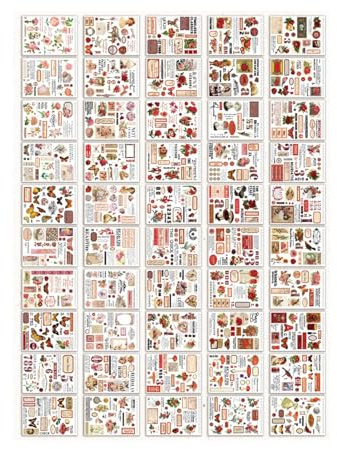 Chiyyak Vintage Material Dekaler 50st Washi Full Bodied Color Exquisite Stickers for Handbook DIY (Dalvind)