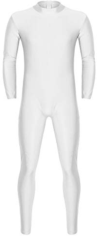 Msemis Vuxen onepiece med dragkedja för män långärmad underkläder helkroppsdräkt stående karg dansbody gymnastikdräkt heldräkt Leotard, Vit, XXL