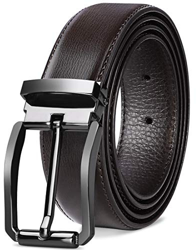 NEWHEY Cinturon Hombre Cuero Cinturones Piel Jeans Cinturón Hombre 32mm Trabajo Clásico 125cm Marron