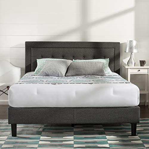 Zinus Dachelle Bett 100x200 cm - Höhe 31 cm - Gepolsterter Plattformbettrahmen mit Holzlattenrost - Dark Grey