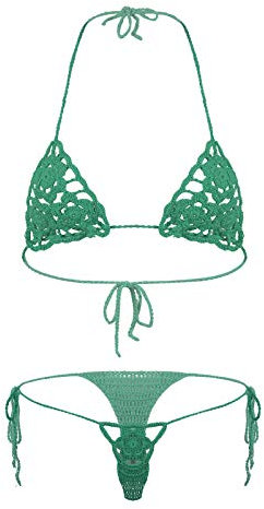 YOOJIA Sexiga badkläder för kvinnor, 2 delar, mikro bikini, transparent, slingskott, G-stringtrosa, minibikini, strand, pool, simning, Grön B, M