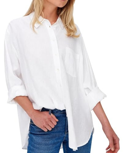 ONLY Damen Onltokyo L/S Linen Blend Shirt PNT Noos Langarmhemd Mit Normaler Passform Und Knopfverschluss 15259585,Weiß,L