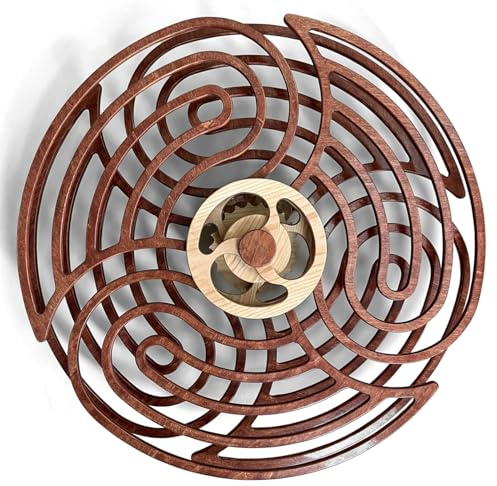 Mindsight Moving Kinetic Wall Art - Wind up to power peaceful motion (no battery) - Calming Wall Décor for Living Room, Office, Bedroom, Kitchen - Hand Crafted Wood - Ripple, Canyon Brown