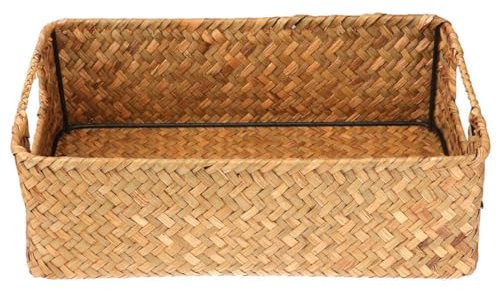 BESPORTBLE Aufbewahrungskorb Rattankorb Ablagekorb Dekobox geflochtene Korb Seegras Korb Aufbewahrungsbox Wäschekorb Make Up Organizer für Badezimmer Küche Wohnzimmer Deko Light Brown