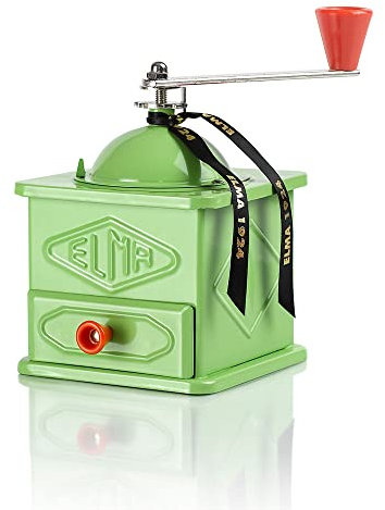 Macinacaffè manuale Elma in stile vintage realizzato in lamiera | Piatto, uso decorativo, 10,5 x 10,5 x 15,5 cm | Mulino a vento retrò | Non macina il caffè | Progettato in Spagna | Verde