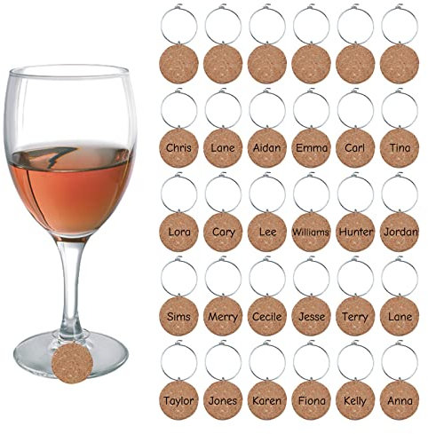 URROMA Ciondoli vuoti per bicchieri da vino in sughero, 30 pezzi, ciondoli per vino da matrimonio, identificatori personalizzati per bevande, accessori per vino, marcatori per bicchieri da vino per