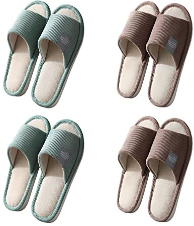 Teceyfeet Pantuflas para Invitados,4 Pares de Zapatillas Casa Invitados Lavables Unisexo Zapatillas para Baño Invitados Hogar Bodas,Zapatillas de algodón y lino Four seasons