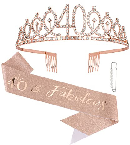 Semato 40th Birthday Decorations for Women: Rose Gold Tiara & Sash - Happy 40th Birthday Gifts Women
