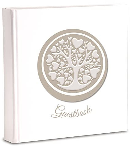 Guestbook Libro degli invitati per Feste di Matrimonio Compleanno Battesimo cm 20x20 70 Pagine Copertina Rigida, Albero Vita Cuori