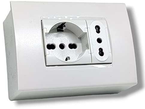 Cassetta Elettrica già pronta con shuko presa bipasso per incasso e con supporto esterno (Con cassetta fuori muro per interno, Bianco)