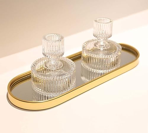 Perfum Plateau miroir doré, plateau décoratif ovale antidérapant pour bijoux, salle de bain, table basse (taille L)
