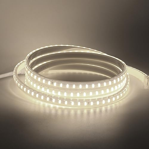 KISUFU 220V Tiras LED,COB SMD 2835 120 LEDs/m,Cada Corte de 1m,IP65 Impermeable,LED Cocina Lights para Escalera de Techo Blancas Tira, gabinete, armario y más, cocina.1M,Blanco natural