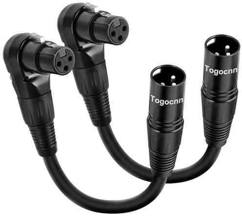 Togconn 2-Pack XLR Microphone Extension Cable Adapter 0.6 Feet, 90 Degree XLR Female to Straight Male 3-Pin Mic Connector for Speaker, Recording Studio, Mic Mixer, Audio Interface, Amplifier, More