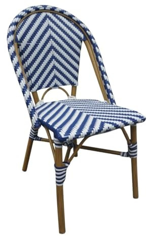 Bolero Parisian Style Rattan Side Chair Set (Pack of 2), Blue & White, Aluminium & Artificial Rattan, Stackable, Supplied Fully Assembled, Indoor & Outdoor Wicker Chairs, CH110