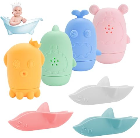 HpCuales 7er Set Badewannenspielzeug, BPA-freiem Baby Silikon Wasserspielzeug, Schimmelfreies Badespielzeug für Kleinkinder Spritztiere für Babys Kleinkinder Badewanne Spielzeug