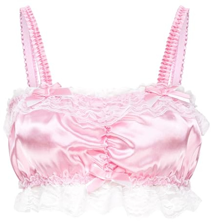 Satini Sissy Satinbralette Figursydd Spets Rosett | Silkeslen yta, Fyrkantig halsringning, Volangkant, Tunna resårband utan bygel, Storlek S-XXL