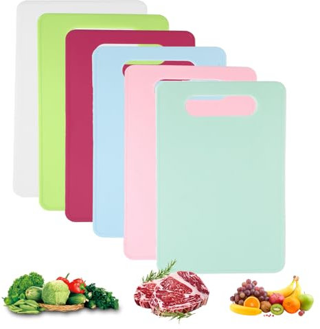 6 Stück Schneidebrett Kunststoff Rechteckig Küchenbretter Schneidebretter Frühstücksbrettchen Antibakterielle Kunststoff Küchenbretter Schneidebrett Plastik mit Griff für Obst Gemüse Fleisch 29 x 19cm