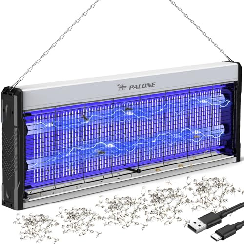 PALONE Lampara Antimosquitos 4000V 1.5M USB Repelente de Antimosquitos Electrico al Aire Libre,Mata Mosquitos Electrico con Cadena y Bandeja, Adecuada para Interiores y Exteriores (65.8*24.5*5.7CM)