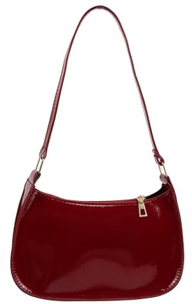 Energather Small Handbag, PU Leather Small Shoulder Bag for Women and Girls, Crescent Bag Womens Handbag with Zipper for Travel, Work, Dating, Shopping (red)