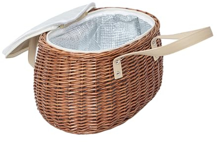 KINGWILLOW Wicker Insulated Picnic Basket With Lid, Willow Basket Tote