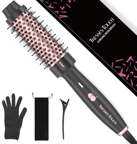 Tresses Touch Thermal Brush, Thermobürste Negativ-Ionen, Wärmebürste Rundbürste mit 2 Temperaturstufen, Stylingbürsten Universal-Spannung, Tourmalin-Keramik, Dual-PTC 30s-Schnellwärmung, Roségold