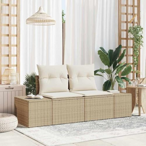 Qnhdfrt Gartensofa 2-Sitzer mit Kissen Beige Poly Rattan Modernes Design Wetterfester Stoff Verstellbare Armlehnen für Garten Terrasse Balkon
