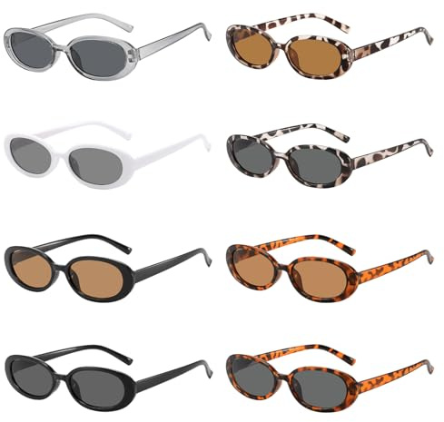 MLPKOI 8 Pares Gafas de Sol Retro, para Vintage 90s gafas de sol Rectangulares Estrechas, Retro Gafas de Sols Ovaladas para Mujer y Hombre, Gafas de Retro Cat Eye Clasicas, para Conducir Playa Golf