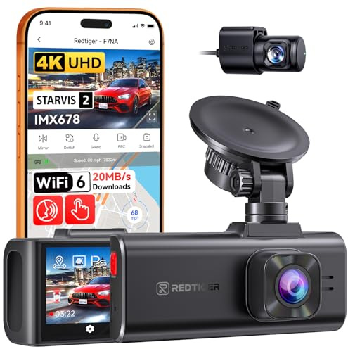 REDTIGER F7NA 4K Dual Dash Cam STARVIS 2 IMX678 8MP 5GHz WiFi (20MB/s) | 4K+1080P Front and Rear, GPS, Voice Control, WDR, HDR, Night Vision, 24H Parking Mode, Support 512GB Max(No SD Card)