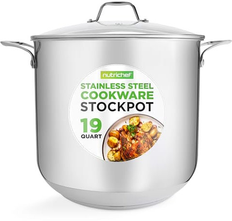 NutriChef Edelstahl Kochtopf 18 L mit Glasdeckel | Induktion & Gas geeignet | Großer 18/8 Suppentopf & Nudeltopf | Hitzebeständig bis 260 °C | Für alle Herdarten