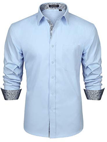 HISDERN Camisa para Hombre Casual Formales Clásico con Botones Camisas de Vestir Cuello de Manga Larga Ajuste Paisley