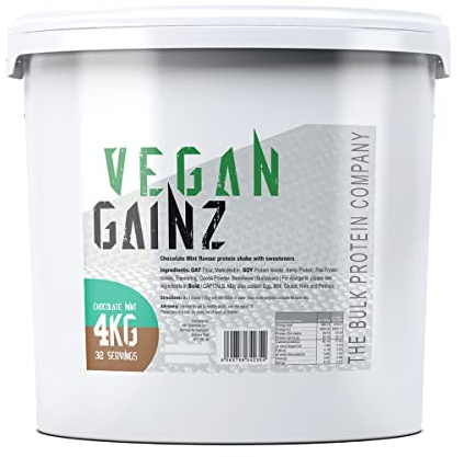 Vegan Gainz 4kg - Plant Based Protein Powder - Weight Gainer- 32 Servings & 30g Protein Per Serving - The Bulk Protein Company (Chocolate Mint)