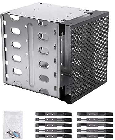 ALEOHALTER Jaula de Disco Duro, bandejas de Disco Duro Desmontables, 5.25 Pulgadas con Espacio de Ventilador de Acero Inoxidable Bandeja de Controlador Duro a 5X 3.5