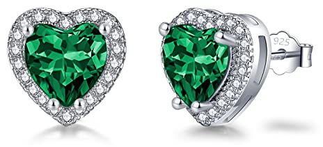 SNORSO Clous D'oreilles Argent Pour Femme Fille,Boucles d'oreilles Zircon Cubique Carré/Rectangle/Coeur/Goutte d'eau/Ronde, Boucles d'oreilles Pierre de Naissance Coloré,Cadeau Anniversaire Mariage