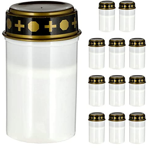 Cepewa Lot de 12 lanternes funéraires LED avec vacillantes - Blanc - 12 cm - Fonctionne avec piles - Bougie funéraire - Bougie funéraire (1 lot de 12 bougies LED)