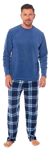 Toro Rocco Mens Fleece Pyjama Set Long-Sleeve Soft PJ Sleepwear Nightwear Top and With Check Pants Warm Winter Comfortable Men Pjs