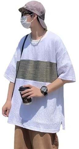 Herr randigt tryck kortärmad baggy t-shirt Y2K grunge t-shirt topp Harajuku överdimensionerad tröja Alt streetwear