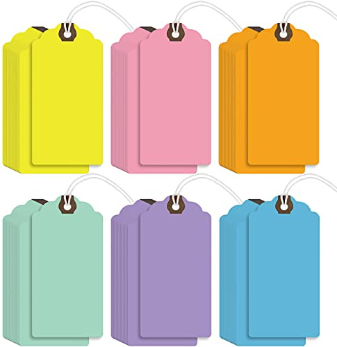 Étiquettes manille de 11,4 x 6,9 cm avec ficelle attachée, étiquettes d'inventaire, étiquettes cadeaux, étiquettes en carton avec ficelle de suspension avec trou renforcé (couleur macaron)